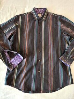 J GARCIA LARGE CASUAL BUTTON DOWN SHIRT STRIPED ACCENT CUFFS